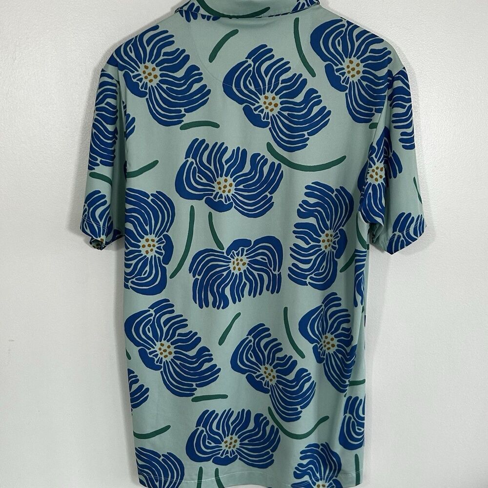 Bad Birdie Polo Shirt Golf Men's Size Medium Blue Floral Print Preppy Comfort - Picture 9 of 10